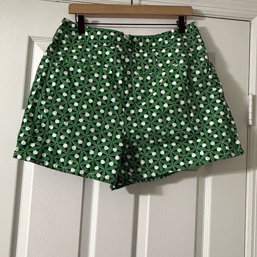 Maeve Anthropologie Poplin City Shorts Green Mod Print Womens Size 12 - Picture 8 of 11
